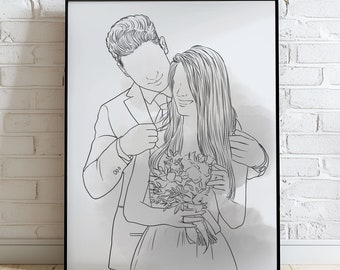 Custom Line Art Print, Faceless Portrait, Custom family Portrait, Holding Hands Line Art Personalized, Couple Line Drawing, Newlyweds Gift