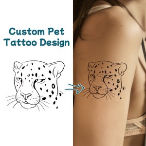 Leopard  Tattoo Custom, Pet Portrait  Tattoo, Head Outline, Pet Face Tattoos, Pet Outline Tattoos, Custom Tattoo Design, Tattoo Gift Idea