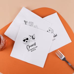 Serviettes en papier personnalisées | Serviettes personnalisées pour animaux de compagnie | Serviettes dessinées à la main pour animaux de compagnie | Serviettes de table personnalisées pour mariage d'animal de compagnie | Serviettes de mariage | Serviettes chien