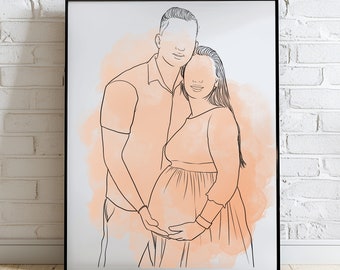 Personalised Portrait, One Line Drawing, Custom Line Drawing, Faceless Person, Custom Engagement Gift, Family Portrait, Gift For Couple