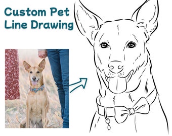 Custom Pet Line Art Portrait, Dog Memorial Gift (Digital Download)