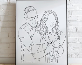 Couples Portrait,Custom Line Drawing Couple, Line Drawing, Single Line Art, Minimalist Portrait, Family Portrait, Gift For Her/His