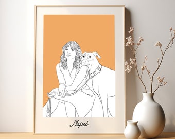 Personalized Gifts, Dog Portrait, Cat Portrait，Custom Pet Portrait, Pet Portrait Drawing, Custom Line Art,  Digital Animal Portrait