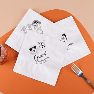 Custom Paper Napkins | Personalized Pet Napkins | Hand-Drawn Pet Napkins | Custom Pet Wedding Napkins | Wedding Napkins | Dog Napkins