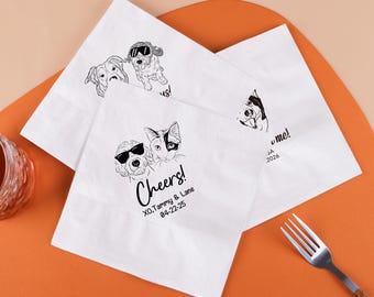 Custom Paper Napkins | Personalized Pet Napkins | Hand-Drawn Pet Napkins | Custom Pet Wedding Napkins | Wedding Napkins | Dog Napkins