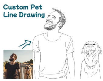 Dog And Owner Portrait, Custom Pet Portrait, Custom Line Drawing Portrait from Photo, Family Gift, Pet Line Art Personalized, Dog Loss Gifts