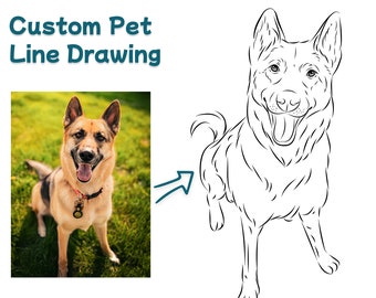 Custom German Shepherd Dog  Portrait,  Pet Portrait, Dog Sketch Outline, Custom Pet Art Pet Drawing, Drawing From Photo, Pet Memorial Gift