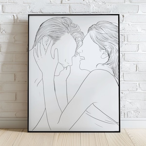 Dessin au trait personnalisé, Dessin minimaliste personnalisé, Portrait d'un couple, Dessin de couple à partir d'une photo à mon style, Cadeau de la Saint-Valentin image 1