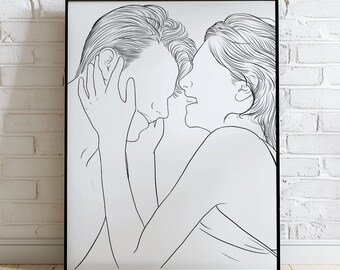 Custom Line Drawing, Custom Minimalist Drawing, Portrait Of A Couple,  Couple Drawing From Photo In My Style, Valentine'S Day Gift