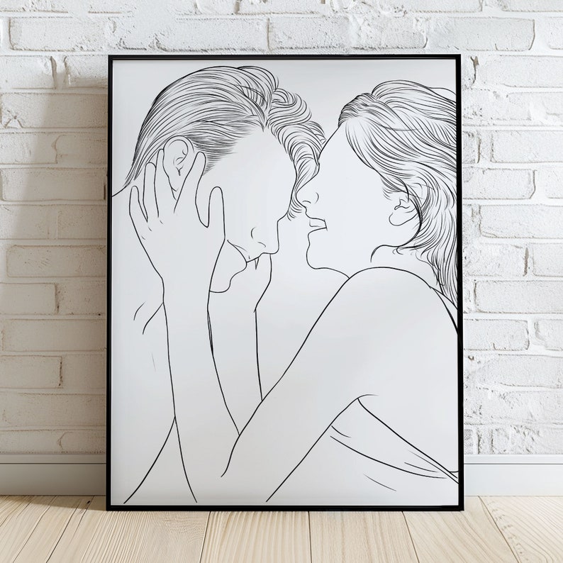 Dessin au trait personnalisé, Dessin minimaliste personnalisé, Portrait d'un couple, Dessin de couple à partir d'une photo à mon style, Cadeau de la Saint-Valentin image 1