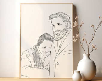 Family portrait,  Custom Fathers day gift,  Line Drawing，Gift for Dad, Digital Art, Custom Portrait, Custom line drawing