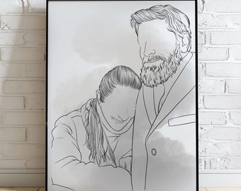 Custom Line Drawing Couple, Custom Faceless  Portrait, Line Art, Wedding Portrait, Sketches From Photo, Personalized Anniversary Gift