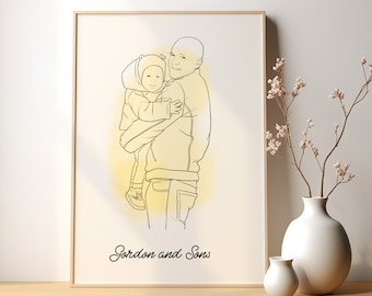 One Line Drawing,Custom Family Portrait, Cartoon Portrait, Gift For Christmas, Faceless Portrait Print, Portrait From Photo