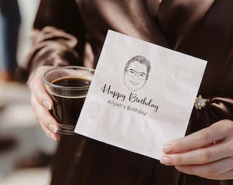 Personalized Custom Portrait Birthday Napkins, Line Art Photo Decor for 30th–80th Milestone Parties