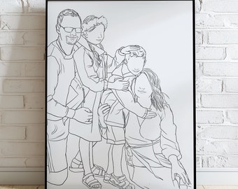 Custom Line Drawing, Family Portrait, Personalised Faceless Art, Line Art, Wedding Gifts, Mothers Day, Anniversary Gift, Valentines Day Gift