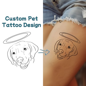 Individuelles Haustier Tattoo, individuelles Haustier Tattoo, individuelles Hundetattoo, Kopf Umriss, Hunde Körperzeichnung, Katzen Porträts, Haustier Skizze, Haustier Verlust Geschenk