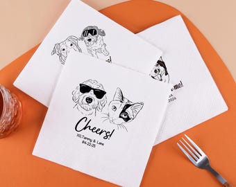 Personalized Pet Portrait Napkins, Hand-Drawn Dog Wedding and Party Decor