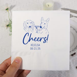 Cane illustrato personalizzato, tovaglioli di fidanzamento personalizzati, tovaglioli di nozze personalizzati per animali domestici, tovaglioli personalizzati, tovaglioli di animali disegnati a mano, tovaglioli per cani