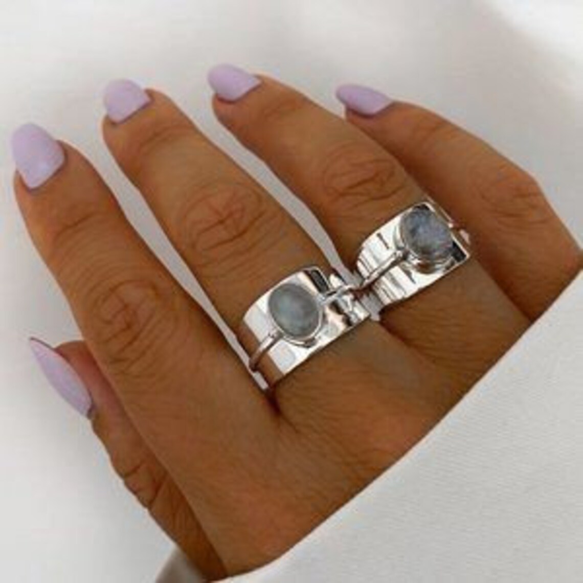•RAINBOW MOONSTONE - LARGE OVAL• simple bezel silver ring (size 9)