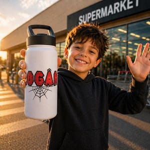 Spider-Man Personalized Water Bottle Laser Engraved Logan Tumbler Gift for Kids image 1
