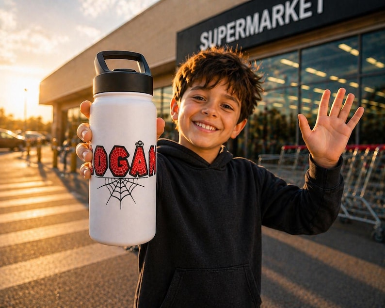 Spider-Man Personalized Water Bottle Laser Engraved Logan Tumbler Gift for Kids image 1