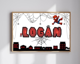 Custom Spiderman Birthday portrait, Spidey Boy wall art Design, Custom Age, Spider Web,Spiderman Birthday Boy,Avengers Hero Digital Download