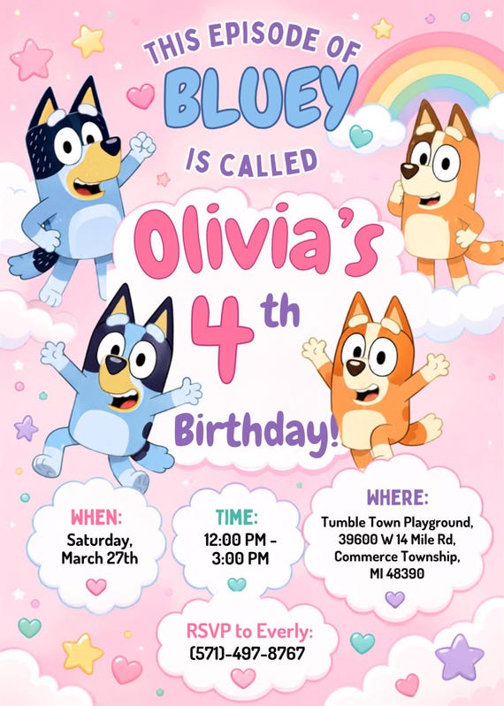 Bluey birthday invitation Bing birthday invitation editable bluey and bingo birthday invitation bluey birthday party invite, Canva Editable