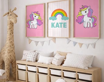 Set of 3 Unicorn Wall Art Prints | Girl Bedroom Decor | Magical Unicorn Nursery Prints | Kids Room Posters