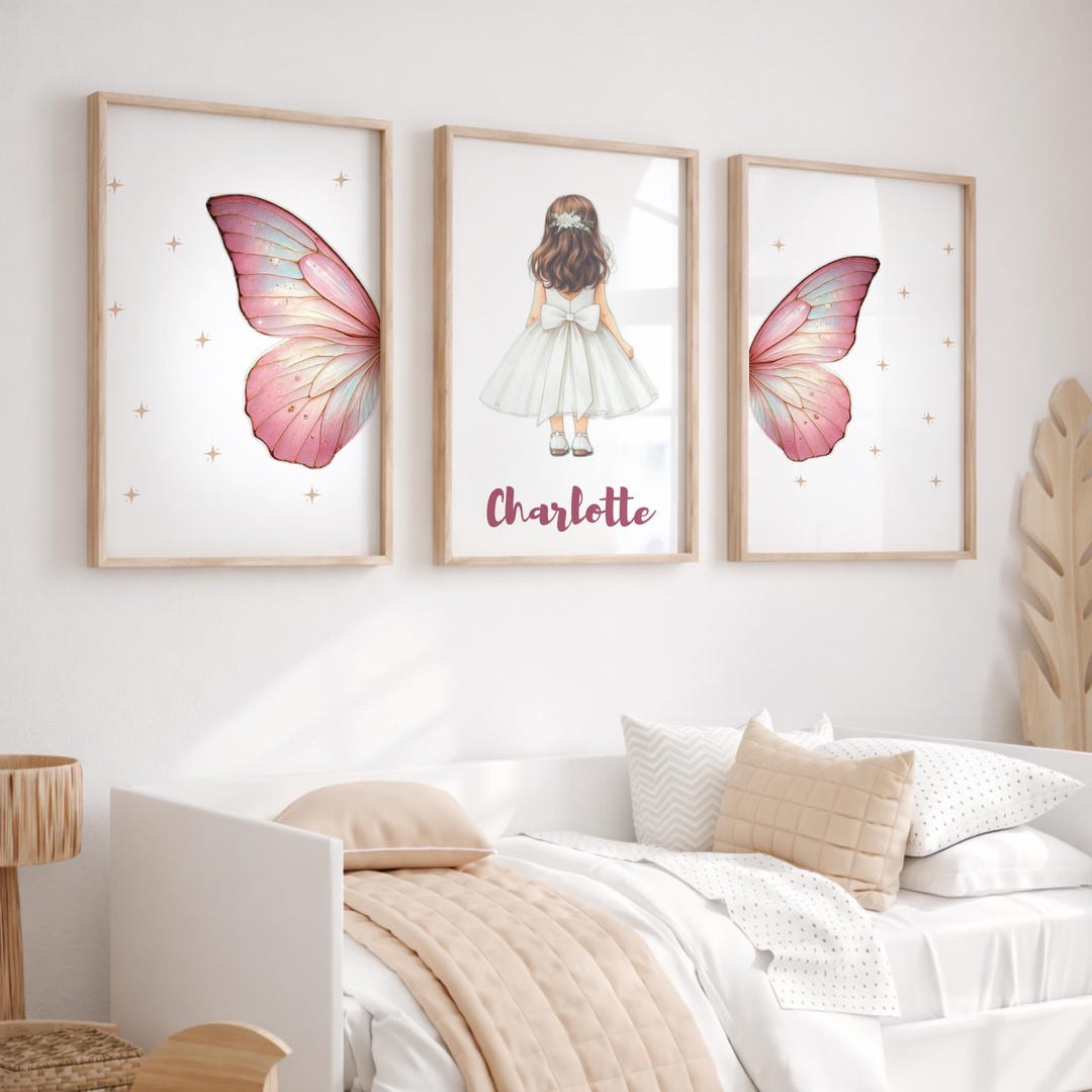 Butterfly Nursery Wall Art Set of 3 | Floral Baby Girl Decor | Pink ...