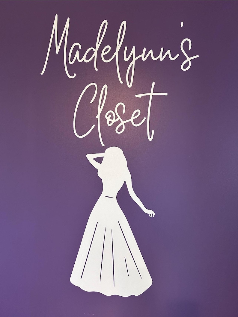 May include: A purple background with the white text "Madelynn's Closet" in a cursive font. Below the text is a white silhouette of a person in a dress.