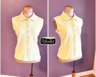 Chaleco vintage Rafaella verde pálido con cuello abotonado, años 2000, talla L y XL