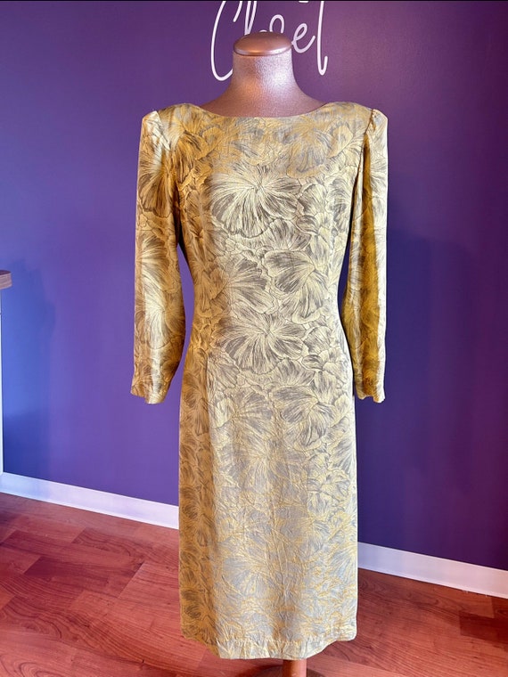 Vintage 80’s Gold Floral Dress - image 1