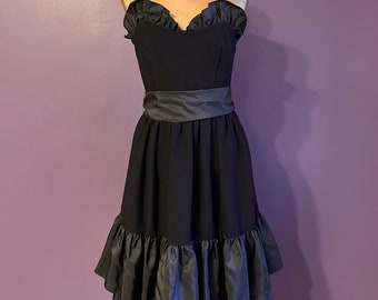 Vintage 80s Gorgeous Black Tiered Prom Dress