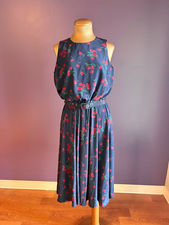 Vintage 90s Papéll Cherry Patterned Navy Summer Dr