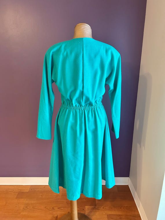 Vintage 80s Beautiful Depeche Mode Turquoise Long Sleeve Button Dress M L View 6