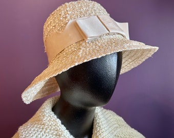 Vintage 60s Kutz Off White Summer Hat with Ribbon