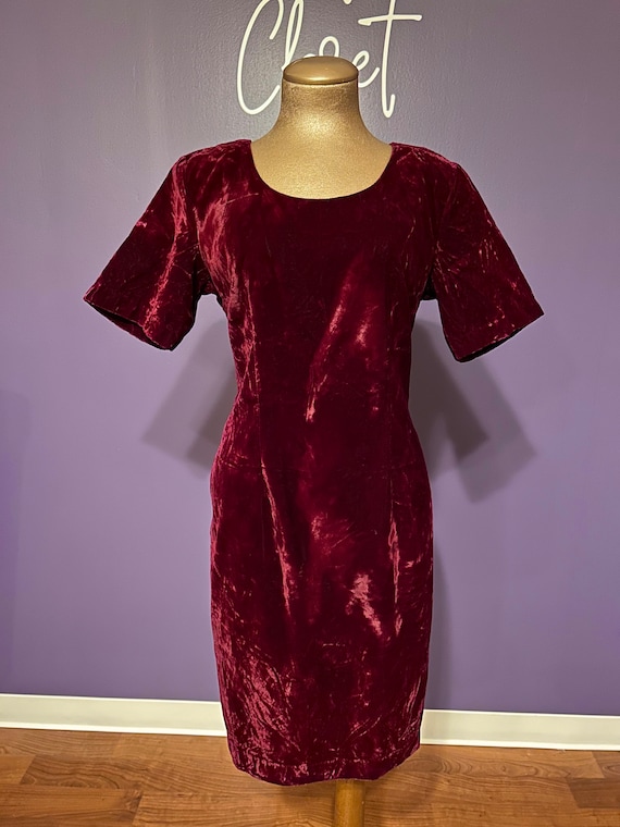 Vintage 80s My Michelle Red Crushed Velvet Dress - image 1