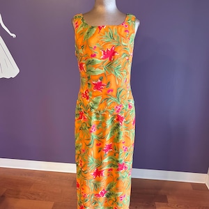 Vintage 90s Scarlett Beautiful Vibrant Orange Sleeveless Summer Dress