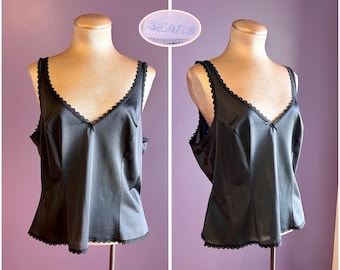 Vintage 90s Sears Adorable Sleeveless Black Camisole Top with Lace Trim M