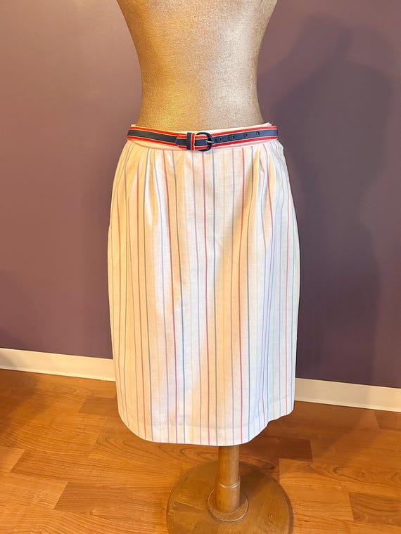 Vintage 80s Cute White Skirt With Rainbow Stripes and Belt