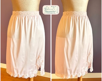 Vintage 80s Vassarette Cute Pink Slip Skirt with Lacy Accents XS S
