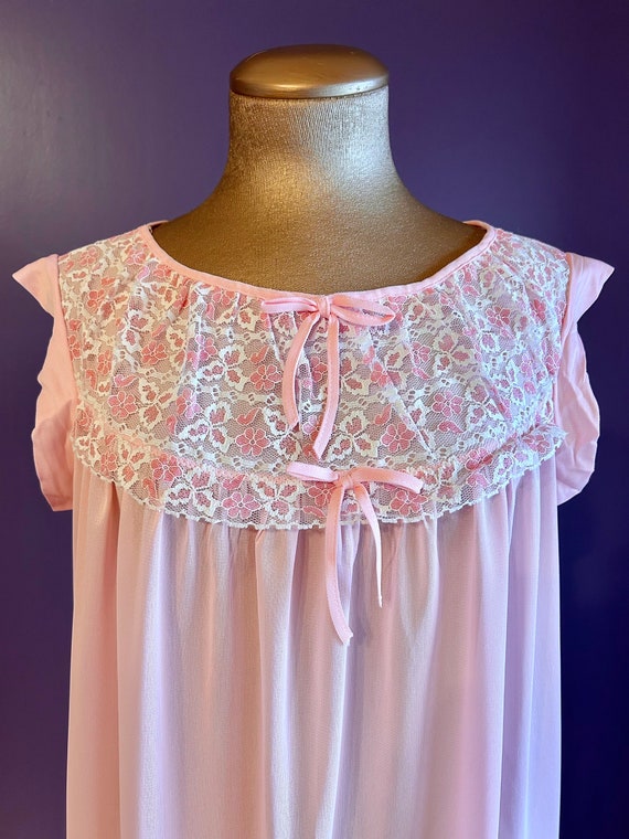 Vintage 70s Pink Lace Slip / Nightgown - image 2