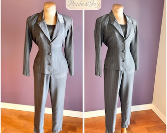 Vintage 90s Pride & Joy Gray Pinstripe Two Piece Pant Suit Set S