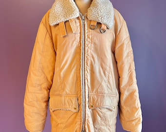 Vintage 70s American Jac Tan and Beige Puffer Jacket with Pockets
