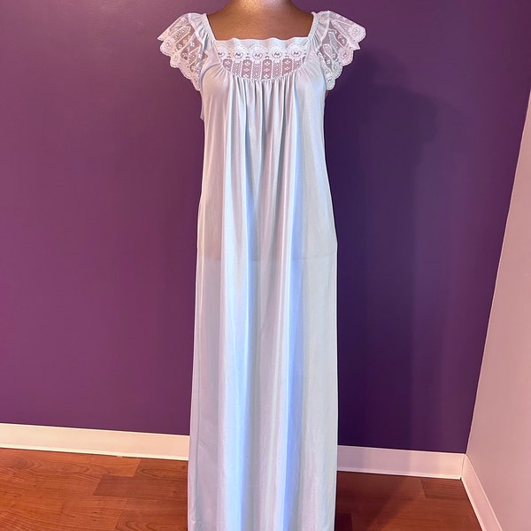 Vintage 70s Lacy Pastel Blue Maxi Nightgown