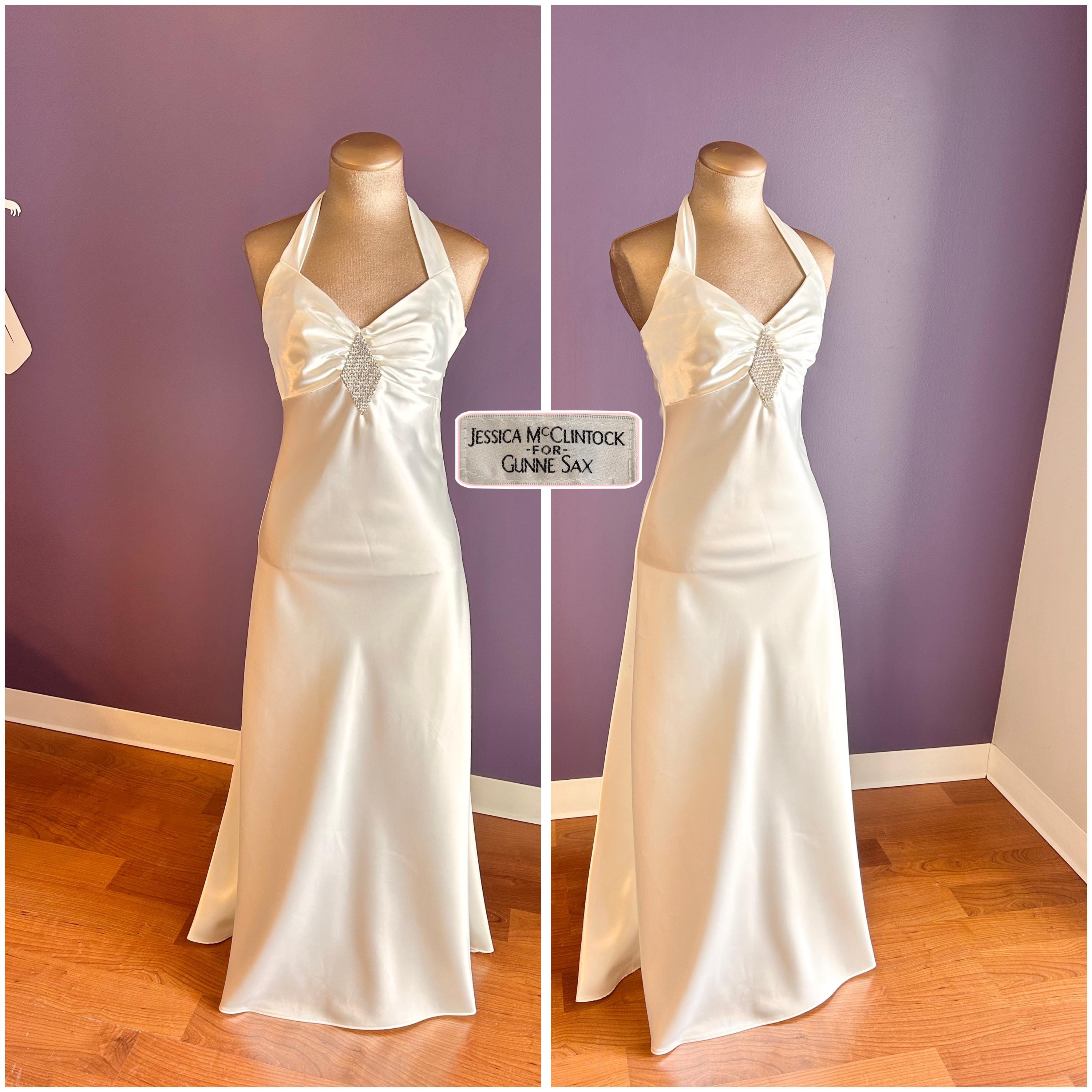 jessica mcclintock halter dress Jessica McClintock Vintage Blush Pink Rhinestone Halter Top Evening Gown