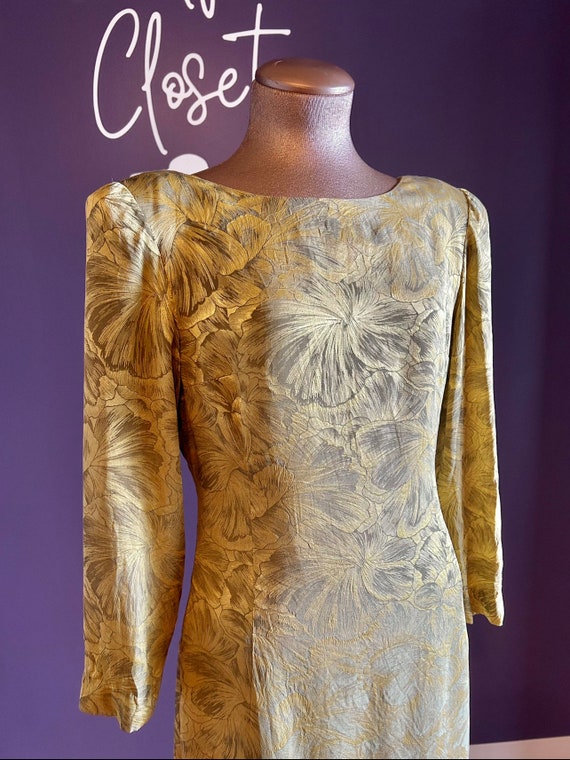 Vintage 80’s Gold Floral Dress - image 2