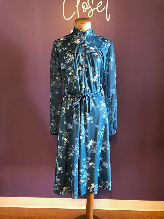 Vintage 70’s Lady Carol Blue Floral Dress - image 1