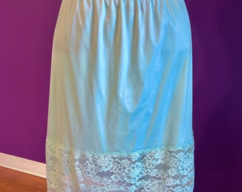 Vintage 70s Aquamarine Lacy Slip Skirt