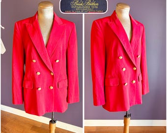 Vintage 90s Brooks Brothers Red Long Sleeve Wool Blazer with Gold Buttons M